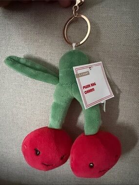Plush Cherry Bag Charm Keychain - Green Stem with Red Cherries